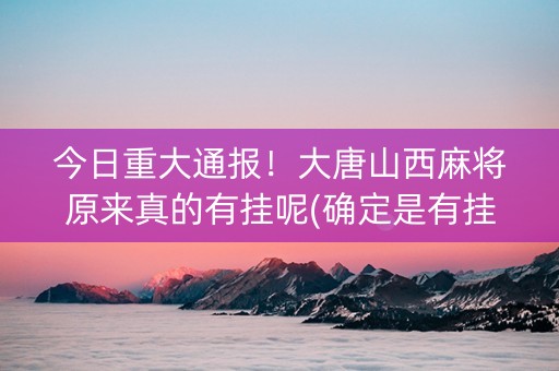 今日重大通报！大唐山西麻将原来真的有挂呢(确定是有挂)