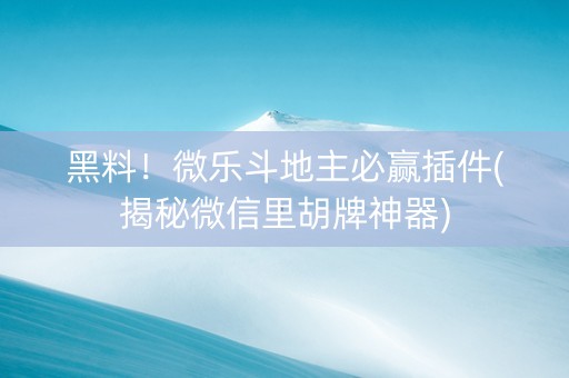 黑料！微乐斗地主必赢插件(揭秘微信里胡牌神器)