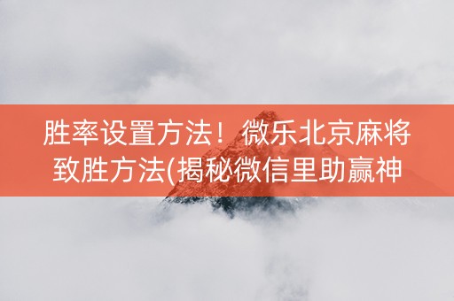 胜率设置方法！微乐北京麻将致胜方法(揭秘微信里助赢神器)