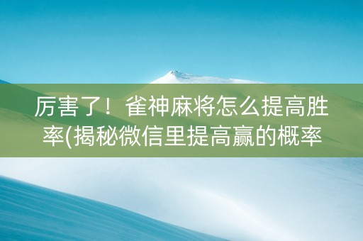 厉害了！雀神麻将怎么提高胜率(揭秘微信里提高赢的概率)