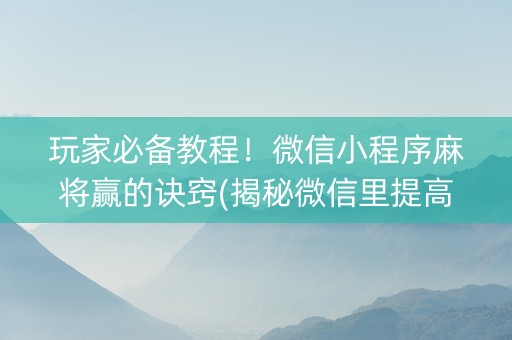 玩家必备教程！微信小程序麻将赢的诀窍(揭秘微信里提高赢的概率)