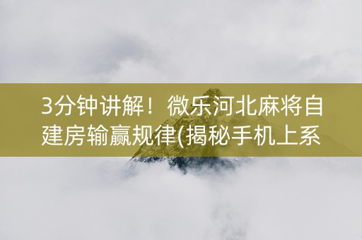 3分钟讲解！微乐河北麻将自建房输赢规律(揭秘手机上系统发好牌)