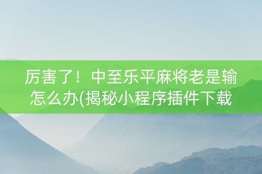 厉害了！中至乐平麻将老是输怎么办(揭秘小程序插件下载)