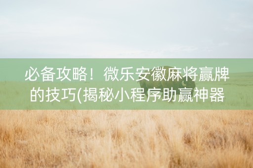 必备攻略！微乐安徽麻将赢牌的技巧(揭秘小程序助赢神器购买)