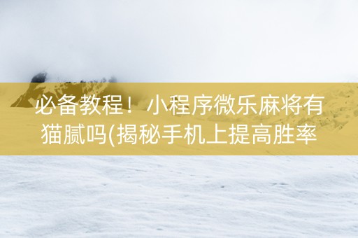必备教程！小程序微乐麻将有猫腻吗(揭秘手机上提高胜率)