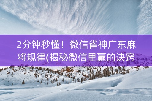 2分钟秒懂！微信雀神广东麻将规律(揭秘微信里赢的诀窍)