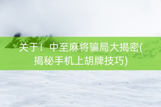 关于！中至麻将骗局大揭密(揭秘手机上胡牌技巧)