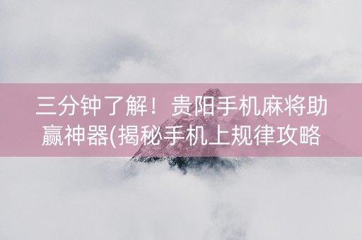 三分钟了解！贵阳手机麻将助赢神器(揭秘手机上规律攻略)