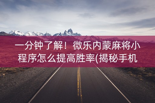 一分钟了解！微乐内蒙麻将小程序怎么提高胜率(揭秘手机上辅牌器)