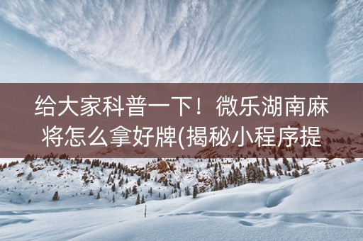 给大家科普一下！微乐湖南麻将怎么拿好牌(揭秘小程序提高胜率)