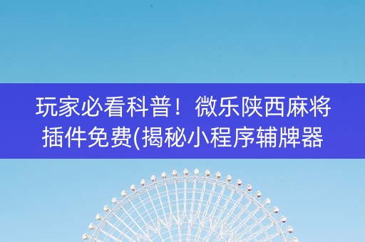 玩家必看科普！微乐陕西麻将插件免费(揭秘小程序辅牌器)