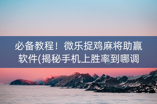 必备教程！微乐捉鸡麻将助赢软件(揭秘手机上胜率到哪调)