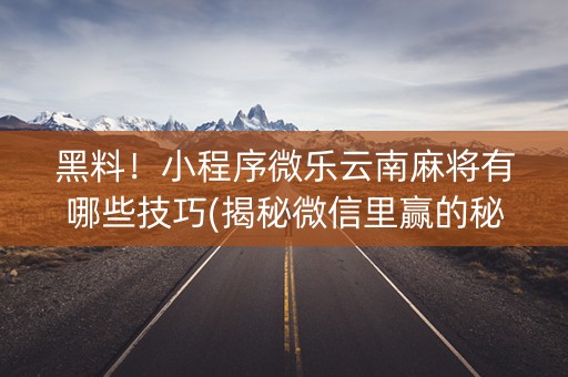 黑料！小程序微乐云南麻将有哪些技巧(揭秘微信里赢的秘诀)