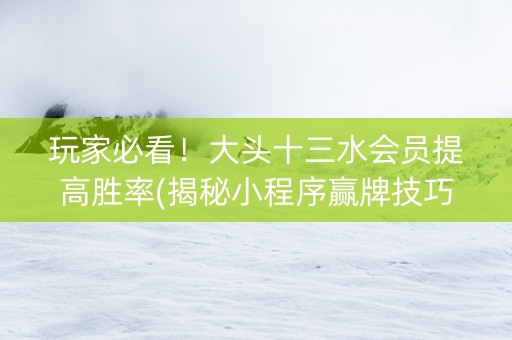 玩家必看！大头十三水会员提高胜率(揭秘小程序赢牌技巧)