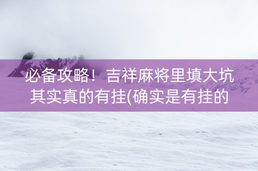 必备攻略！吉祥麻将里填大坑其实真的有挂(确实是有挂的)