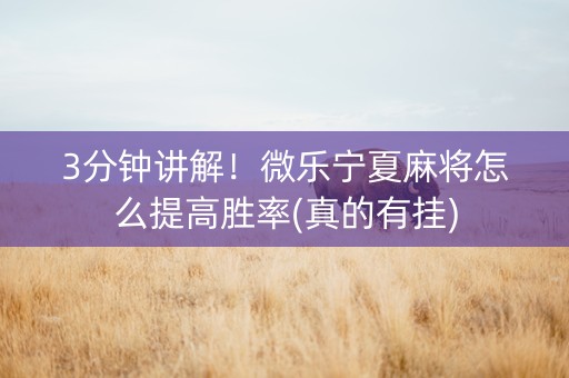 3分钟讲解！微乐宁夏麻将怎么提高胜率(真的有挂)
