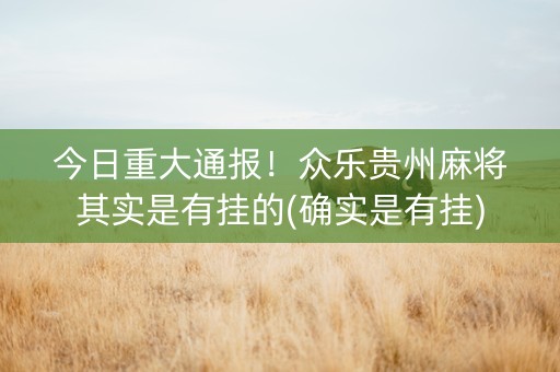 今日重大通报！众乐贵州麻将其实是有挂的(确实是有挂)