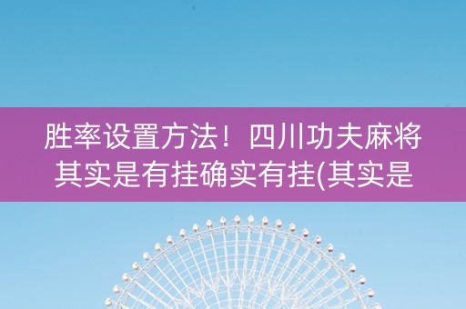胜率设置方法！四川功夫麻将其实是有挂确实有挂(其实是有挂确实有挂)
