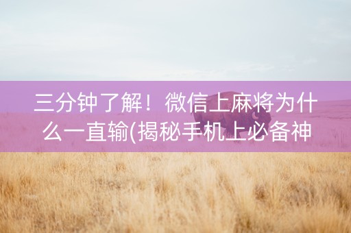 三分钟了解！微信上麻将为什么一直输(揭秘手机上必备神器)