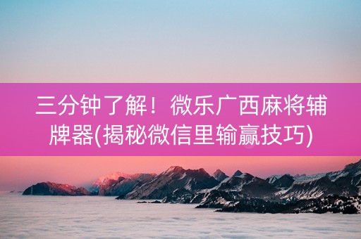 三分钟了解！微乐广西麻将辅牌器(揭秘微信里输赢技巧)
