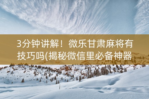 3分钟讲解！微乐甘肃麻将有技巧吗(揭秘微信里必备神器)