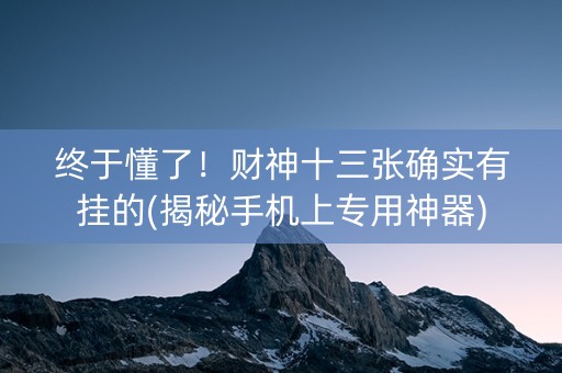 终于懂了！财神十三张确实有挂的(揭秘手机上专用神器)