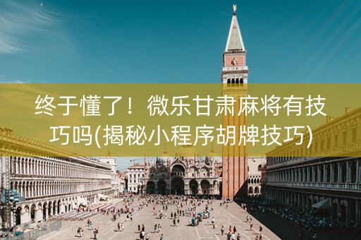 终于懂了！微乐甘肃麻将有技巧吗(揭秘小程序胡牌技巧)