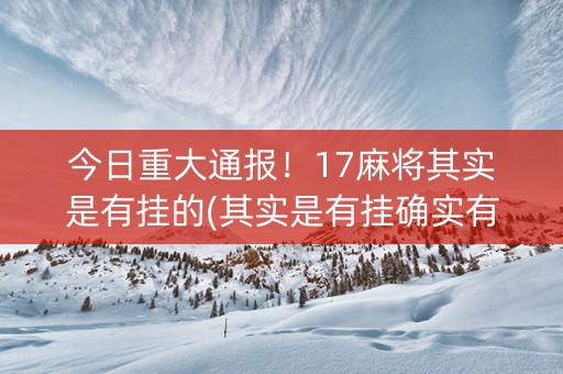 今日重大通报！17麻将其实是有挂的(其实是有挂确实有挂)