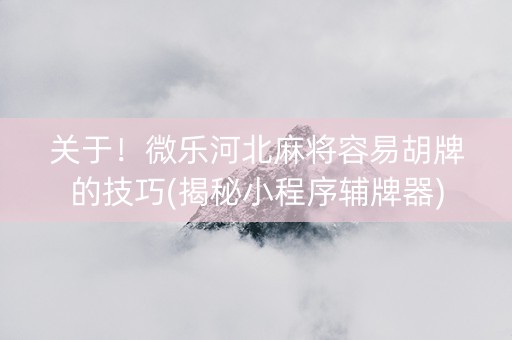 关于！微乐河北麻将容易胡牌的技巧(揭秘小程序辅牌器)