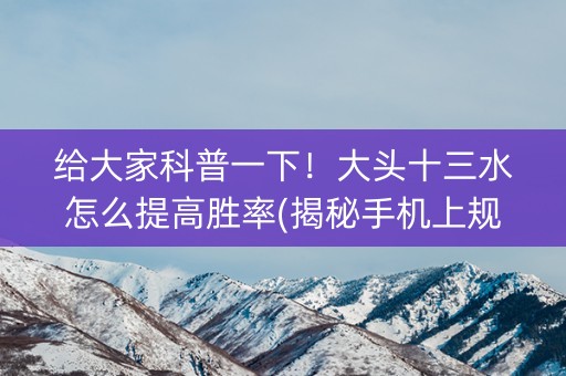 给大家科普一下！大头十三水怎么提高胜率(揭秘手机上规律攻略)