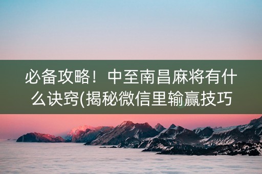 必备攻略！中至南昌麻将有什么诀窍(揭秘微信里输赢技巧)