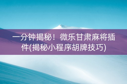 一分钟揭秘！微乐甘肃麻将插件(揭秘小程序胡牌技巧)