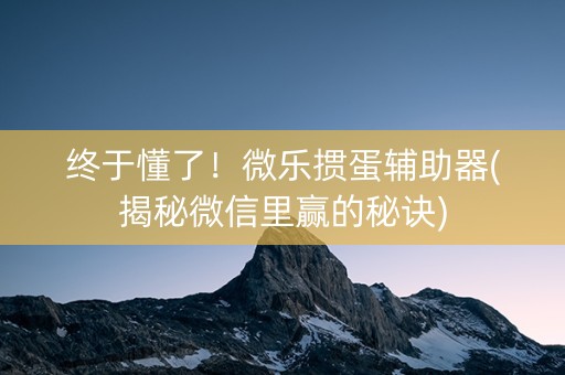 终于懂了！微乐掼蛋辅助器(揭秘微信里赢的秘诀)
