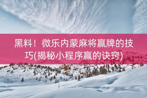 黑料！微乐内蒙麻将赢牌的技巧(揭秘小程序赢的诀窍)