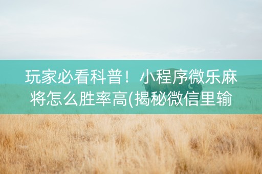 玩家必看科普！小程序微乐麻将怎么胜率高(揭秘微信里输赢规律)