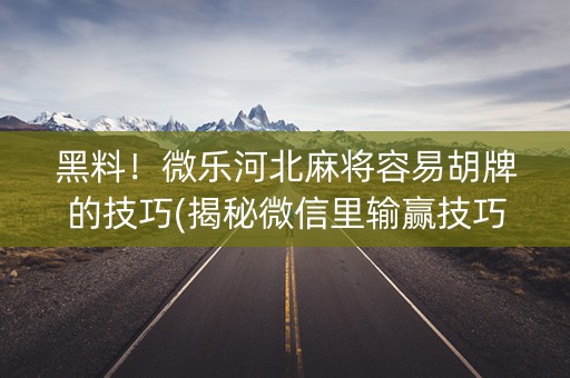 黑料！微乐河北麻将容易胡牌的技巧(揭秘微信里输赢技巧)