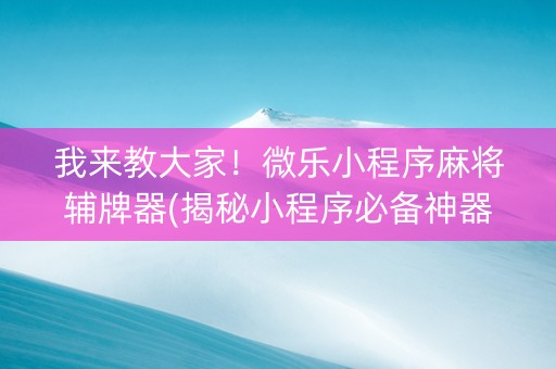 我来教大家！微乐小程序麻将辅牌器(揭秘小程序必备神器)