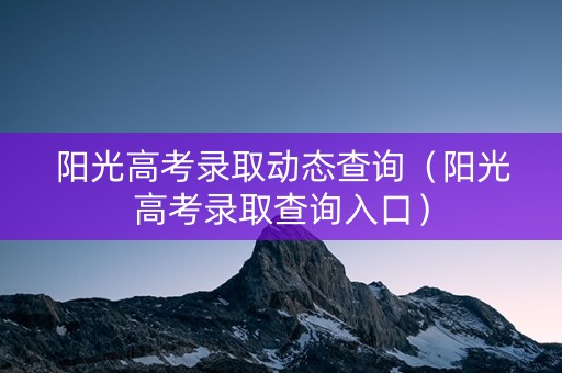 阳光高考录取动态查询（阳光高考录取查询入口）