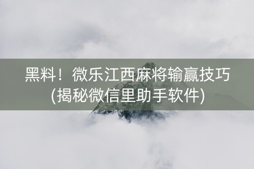 黑料！微乐江西麻将输赢技巧(揭秘微信里助手软件)