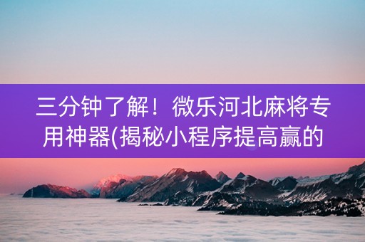 三分钟了解！微乐河北麻将专用神器(揭秘小程序提高赢的概率)