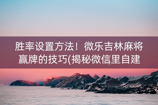 胜率设置方法！微乐吉林麻将赢牌的技巧(揭秘微信里自建房怎么赢)