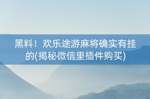黑料！欢乐途游麻将确实有挂的(揭秘微信里插件购买)