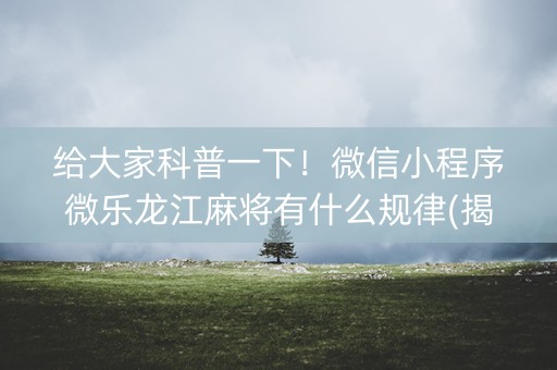 给大家科普一下！微信小程序微乐龙江麻将有什么规律(揭秘手机上插件免费)