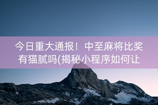 今日重大通报！中至麻将比奖有猫腻吗(揭秘小程序如何让牌变好)