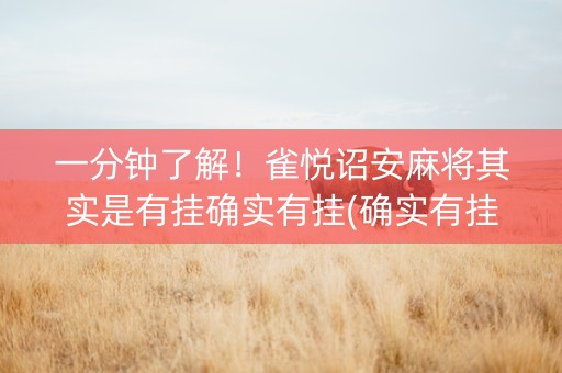 一分钟了解！雀悦诏安麻将其实是有挂确实有挂(确实有挂吗)