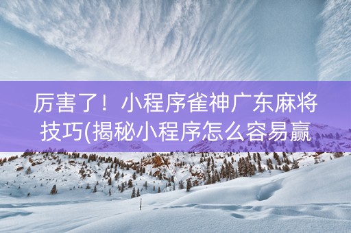 厉害了！小程序雀神广东麻将技巧(揭秘小程序怎么容易赢)