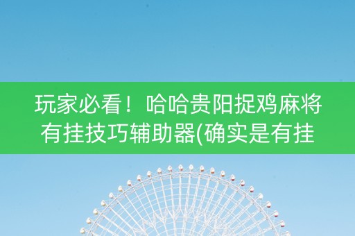 玩家必看！哈哈贵阳捉鸡麻将有挂技巧辅助器(确实是有挂)
