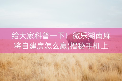 给大家科普一下！微乐湖南麻将自建房怎么赢(揭秘手机上必备神器)