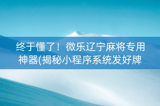 终于懂了！微乐辽宁麻将专用神器(揭秘小程序系统发好牌)