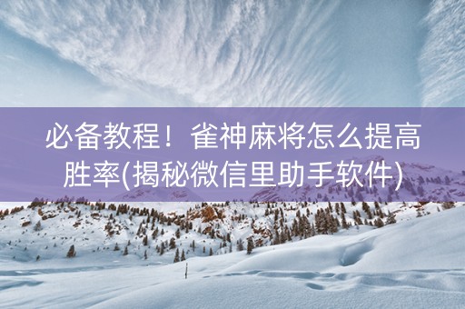 必备教程！雀神麻将怎么提高胜率(揭秘微信里助手软件)